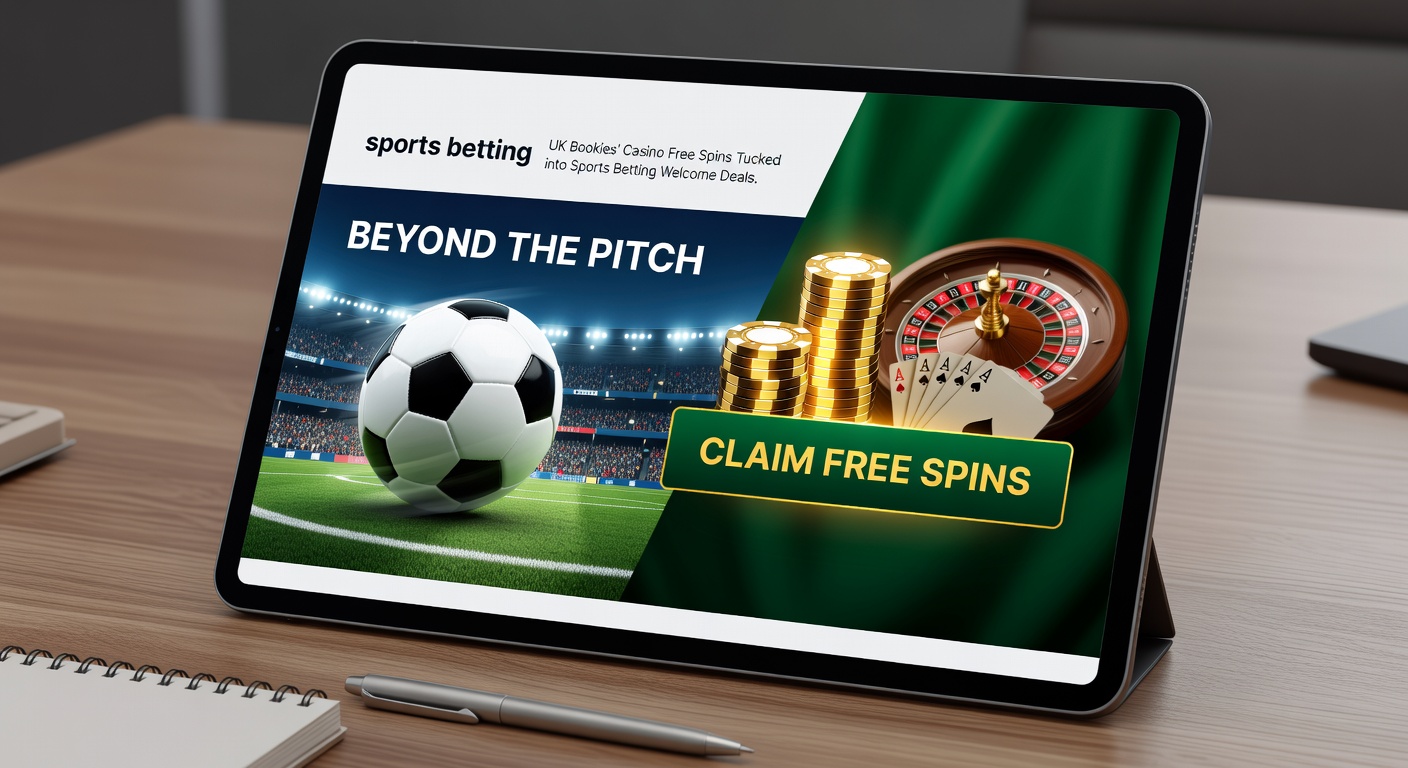 UK bookmaker promotions blending sports betting free bets with casino free spins on a vibrant digital interface