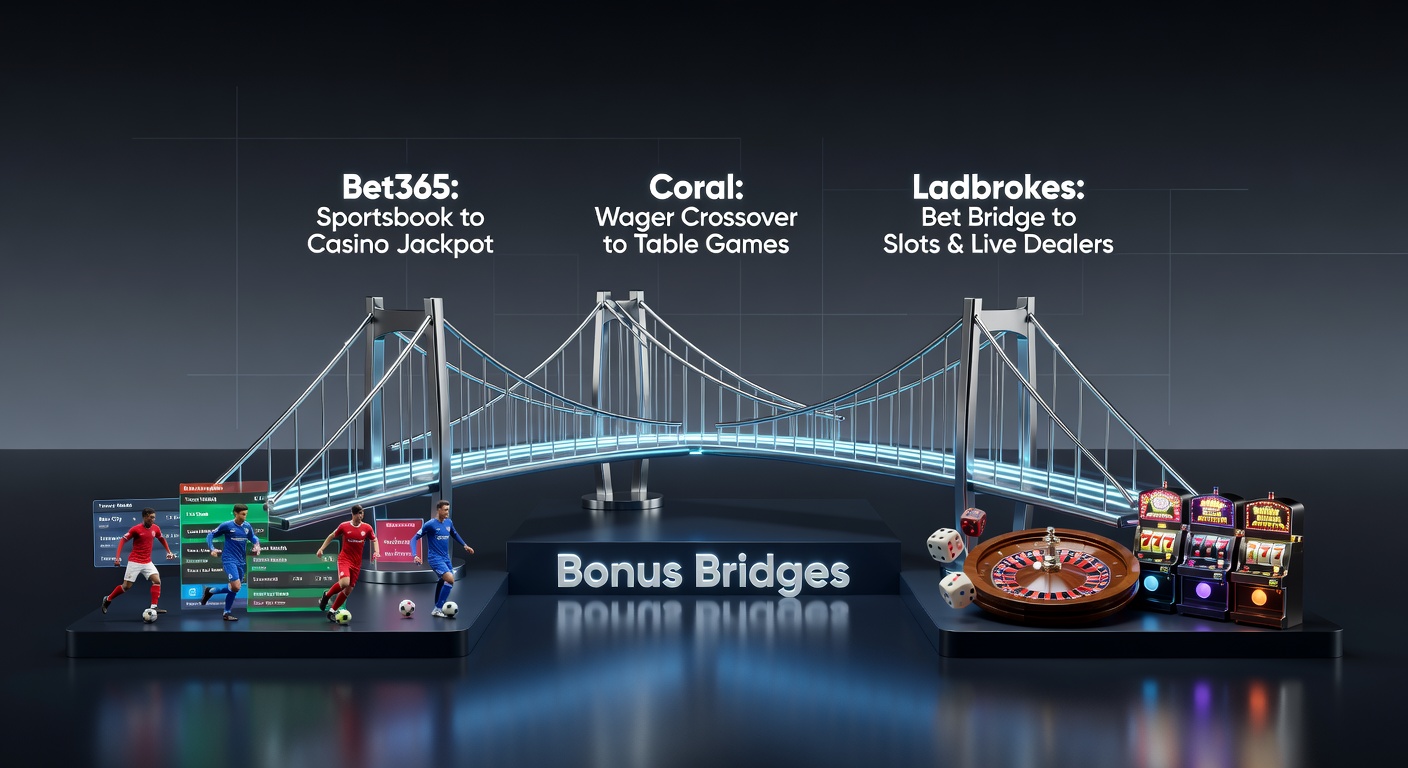 Collage of Coral app screens displaying a bonus bridge promotion connecting a football bet slip to casino free spins