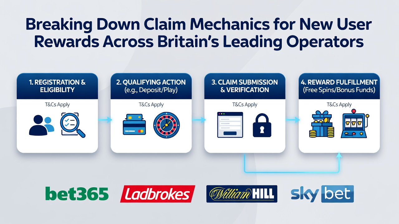 Diagram showing the step-by-step process for claiming new user rewards at major UK betting operators