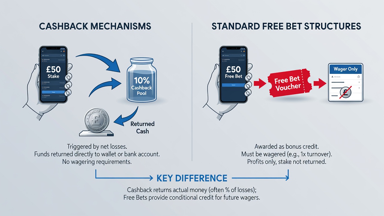 Example calculation showing loss percentage refunded via cashback versus credited free bet stake