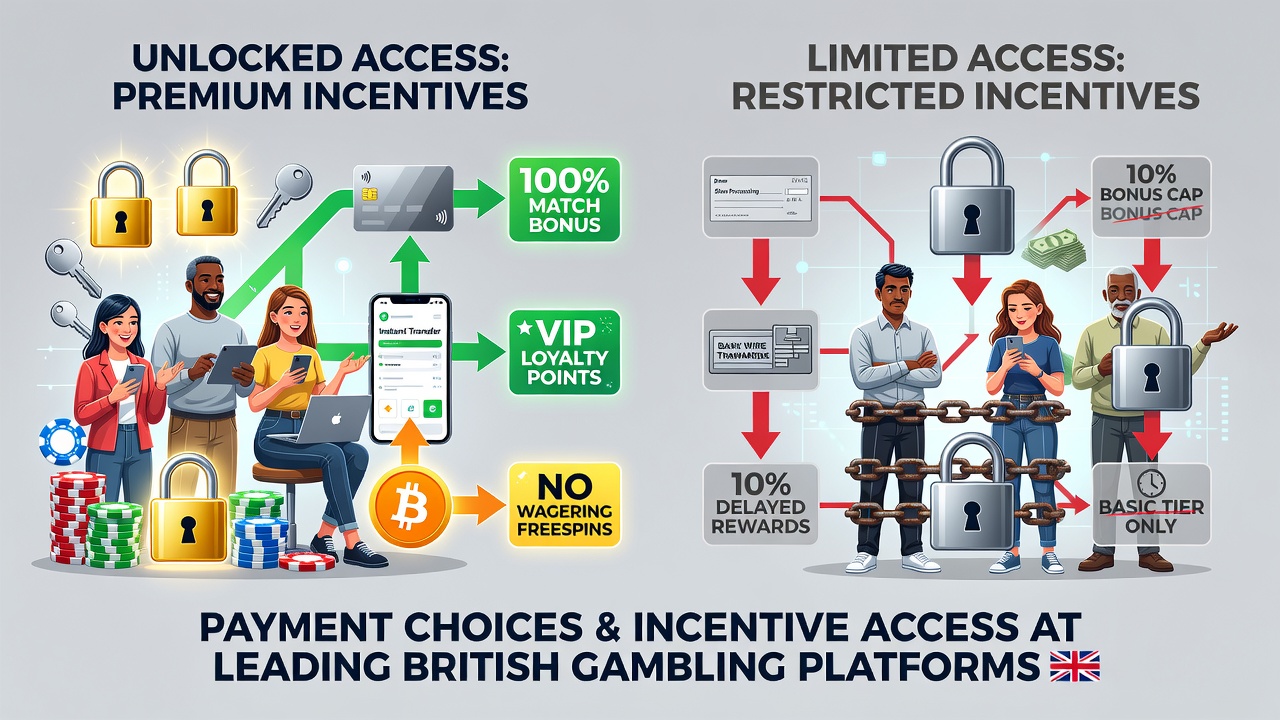 Infographic showing payment options and corresponding bonus unlock conditions on gambling sites
