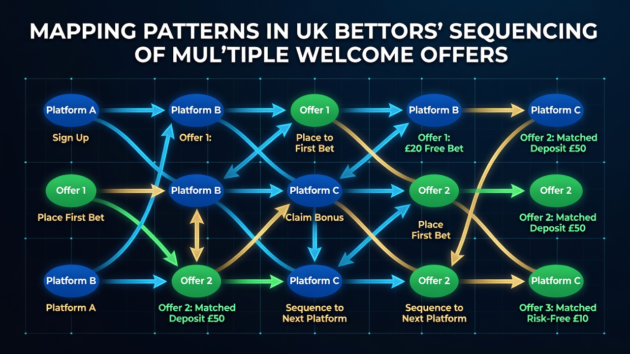 Visual map showing bettor pathways through multiple welcome offers on UK betting platforms