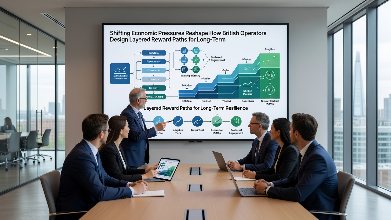 Data analysts examining charts showing user retention rates and economic indicators for betting loyalty programs