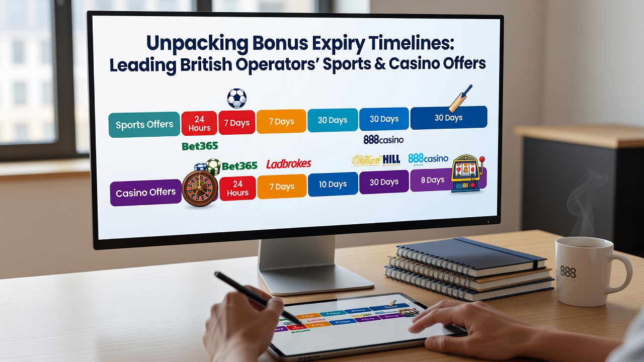 Comparison chart showing expiry timelines for free bets versus casino free spins at top British operators